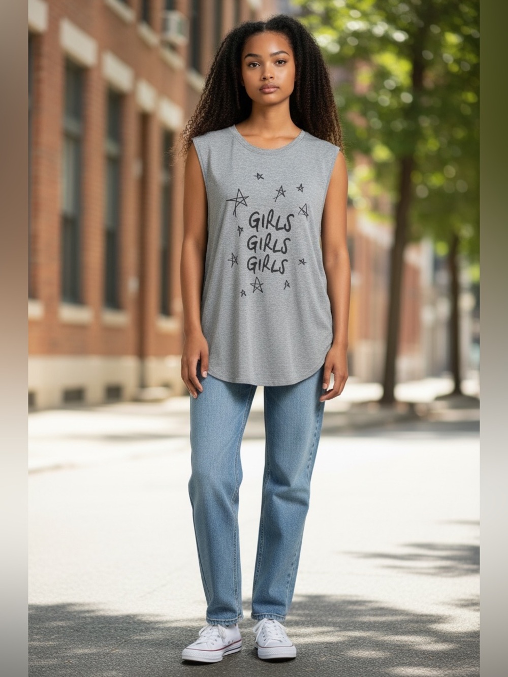 Gray 'Girls' Graphic Muscle Tank